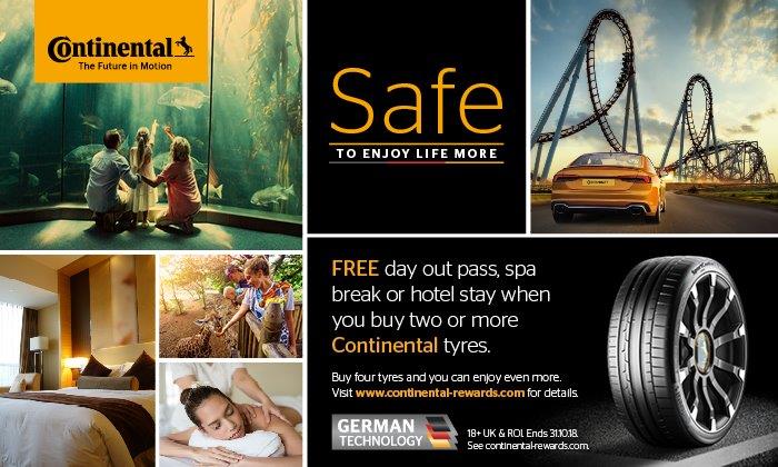 Continental Tyres - Free Hotel Stay, Spa Break or Day Out Promotion 2018