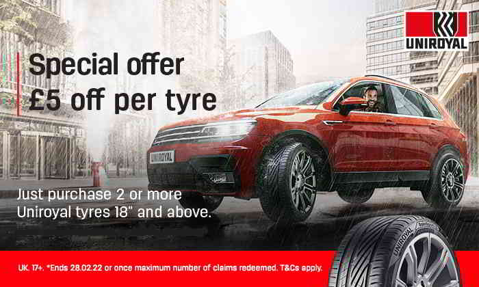 Uniroyal Tyres - £5 instant Cashback Promotion February 2022